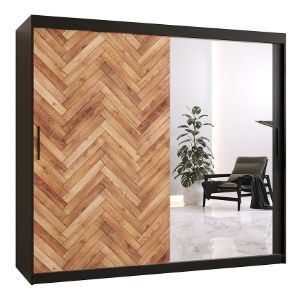 Obrazek Szafa Herringbone 2 200 Czarny/Lustro/Jodełka