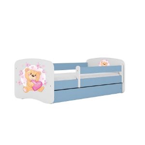 Obrazek Łóżko dziecięce z materacem i szufladą Babydreams Niebieski 80x160 Miś Motyl