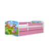 Obrazek Łóżko dziecięce z materacem i szufladą Babydreams Różowe 80x160 Safari