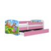 Obrazek Łóżko dziecięce z materacem i szufladą Babydreams Różowe 80x160 Safari