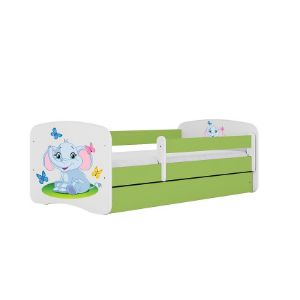 Obrazek Łóżko dziecięce z materacem i szufladą Babydreams Zielone 70x140 Słonik